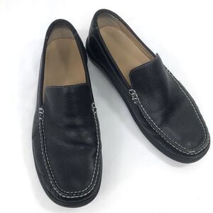 Cole Haan Black Leather Exposed Stitch Classic Slip On Driving Loafers